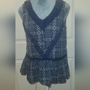 Knox Rose Boho Navy Blue Sleeveless Lace Top